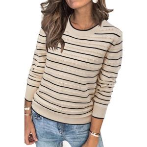 imageArachampampCloz Womens Soft Knit Sweater Fall Dressy Casual Pullover TopsStriped Apricot Black