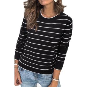 imageArachampampCloz Womens Soft Knit Sweater Fall Dressy Casual Pullover TopsStriped Black White