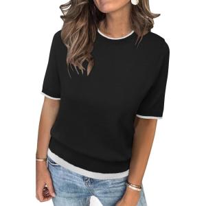 imageArachampampCloz Womens Summer Fall Lightweight Tops Short Sleeve Dressy BlouseBlackwhite