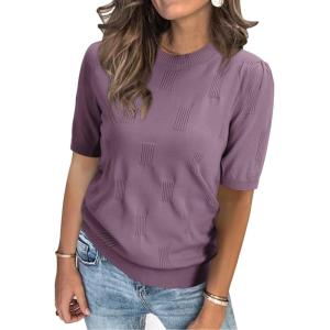 imageArachampampCloz Womens Summer Fall Lightweight Tops Short Sleeve Dressy BlouseGrey Purple