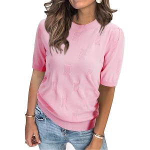 imageArachampampCloz Womens Summer Fall Lightweight Tops Short Sleeve Dressy BlousePink