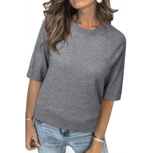 imageArachampampCloz Womens Summer Fall Lightweight Tops Short Sleeve Dressy BlouseZgray