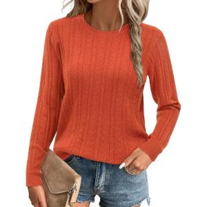 imageArachampampCloz Womens Summer Fall Scalloped Lace Cuff Crewneck Tops Textured ShirtsBrust Orange