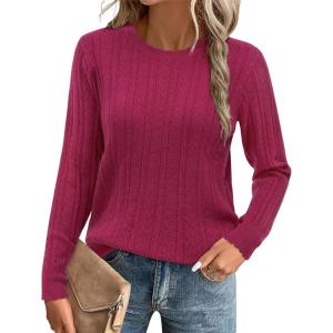 imageArachampampCloz Womens Summer Fall Scalloped Lace Cuff Crewneck Tops Textured ShirtsBwine Red