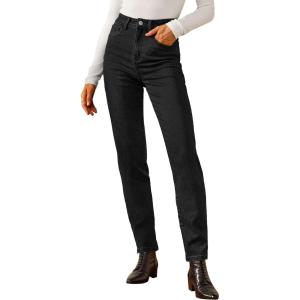 imageArachampampCloz Womens Thin Fleece Lined Jeans High Waisted Stretch Warm Straight Leg Pants 2025Black