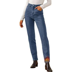 imageArachampampCloz Womens Thin Fleece Lined Jeans High Waisted Stretch Warm Straight Leg Pants 2025Blue