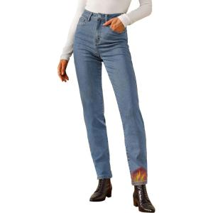 imageArachampampCloz Womens Thin Fleece Lined Jeans High Waisted Stretch Warm Straight Leg Pants 2025Light Blue