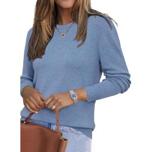 imageArachampampCloz Womens Wool Blend Classic Crew Neck Casual Fall SweatersAlight Blue