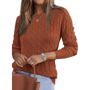 imageArachampampCloz Womens Wool Blend Classic Crew Neck Casual Fall SweatersCablecaramel