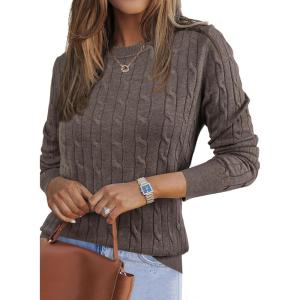 imageArachampampCloz Womens Wool Blend Classic Crew Neck Casual Fall SweatersCablecoffee
