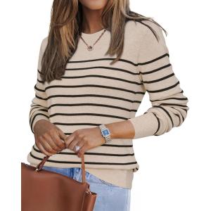 imageArachampampCloz Womens Wool Blend Classic Crew Neck Casual Fall SweatersLight Apricotblack