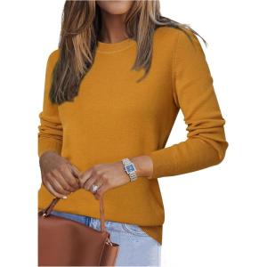 imageArachampampCloz Womens Wool Blend Classic Crew Neck Casual Fall SweatersPumpkin Yellow