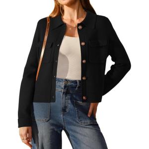 imageArachampampCloz Womens Wool Blend Fall Fashion Button Down Cropped Jacket Shackets 2025Black