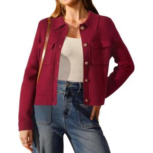 imageArachampampCloz Womens Wool Blend Fall Fashion Button Down Cropped Jacket Shackets 2025Red