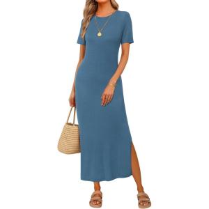 imageArachampampCloz Womens Wool Blend Lightweight Fall Casual T Shirts Maxi Dress 2025Dusty Blue