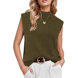 imageArachampampCloz Womens Wool Blend Mock Neck Sweaters Vest Business Casual Trendy Tops Fall Outfits 2025Green Brown