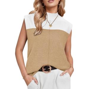 imageArachampampCloz Womens Wool Blend Mock Neck Sweaters Vest Business Casual Trendy Tops Fall Outfits 2025Khaki5064