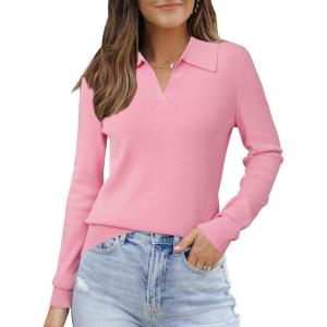 imageArachampampCloz Womens Wool Blend Polo Shirts Fall Sweaters Business Casual Outfits 2025Pink
