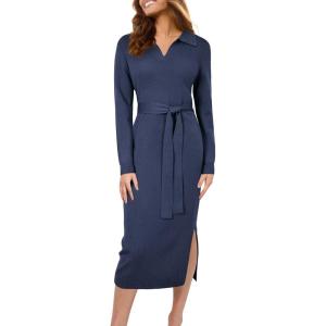 imageArachampampCloz Womens Wool Blend Side Slit Polo Sweater Dresses 2025 Fall Business Casual OutfitsDark Blue