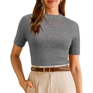 imageArachampampCloz Womens Wool Blend Summer Fall Seamless Rip Resistant Tops Opaque ShirtsGray