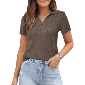 imageArachampampCloz Womens Wool Blend Summer Fall Tops Business Casual Polo Shirts 2025Cable Knitcoffee