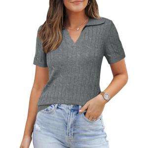imageArachampampCloz Womens Wool Blend Summer Fall Tops Business Casual Polo Shirts 2025Cable Knitgrey