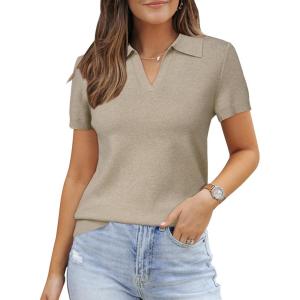 imageArachampampCloz Womens Wool Blend Summer Fall Tops Business Casual Polo Shirts 2025Oatmeal