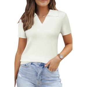 imageArachampampCloz Womens Wool Blend Summer Fall Tops Business Casual Polo Shirts 2025Offwhite