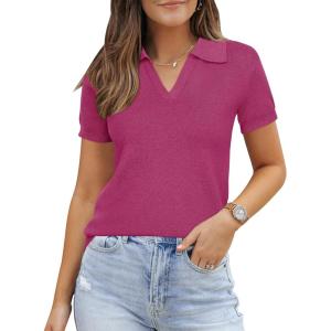 imageArachampampCloz Womens Wool Blend Summer Fall Tops Business Casual Polo Shirts 2025Rose Red