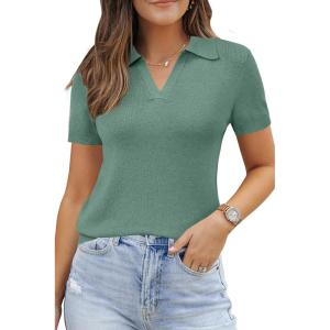 imageArachampampCloz Womens Wool Blend Summer Fall Tops Business Casual Polo Shirts 2025Sage Green