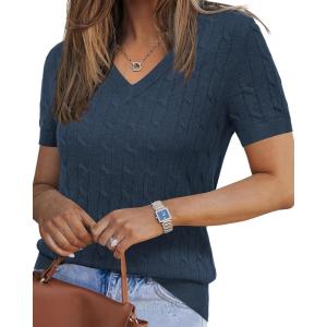 imageArachampampCloz Womens Wool Blend Summer Fall Tops Lightweight Business Casual BlousesCabledusty Blue
