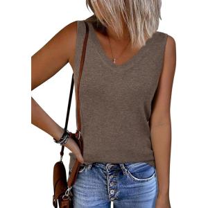 imageArachampampCloz Womens Wool Blend Sweaters Non See Through Double VNeck AllSeason Tank 2025Coffee