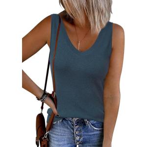 imageArachampampCloz Womens Wool Blend Sweaters Non See Through Double VNeck AllSeason Tank 2025Dark Blue