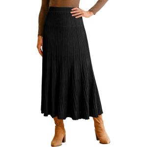 imageArachampampCloz Womens Wool Blend Wide Elastic Band ALine Pleated Flowy Long Skirts 2025Black