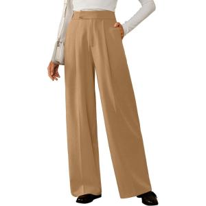 imageArachampampCloz Womens WrinkleFree Pleated Business Wide Leg Pants Fall 2025Camel