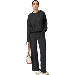 imageArachampampCloz Womens 2023 Two Piece Outfits Knit Sweaters Hoodies and Wide Leg Yoga Pants Tracksuit Lounge Sets with PocketsBlack