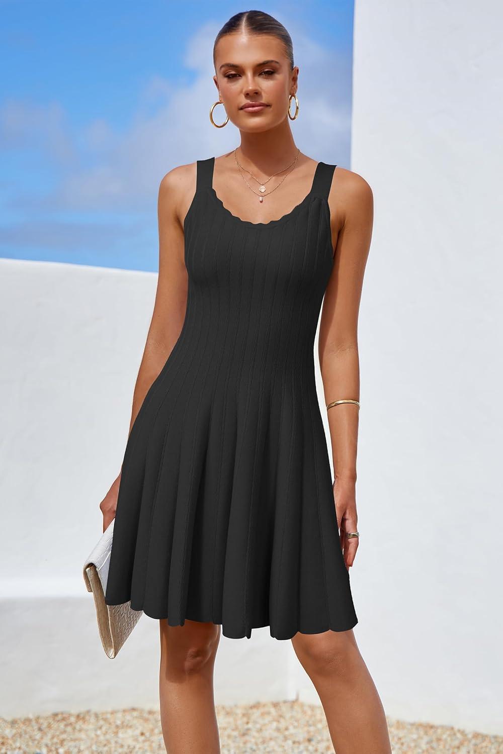 imageArachampampCloz Womens 2025 Summer Dresses Knitted Sleeveless Spring Casual Flowy A Line Beach Vacation Mini SundressBlack