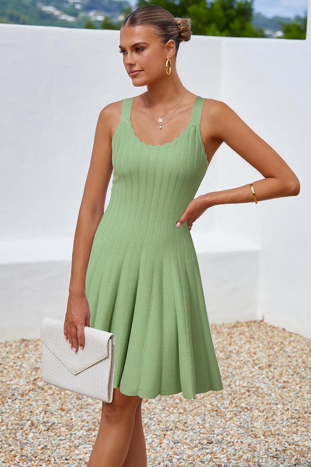 imageArachampampCloz Womens 2025 Summer Dresses Knitted Sleeveless Spring Casual Flowy A Line Beach Vacation Mini SundressLight Green