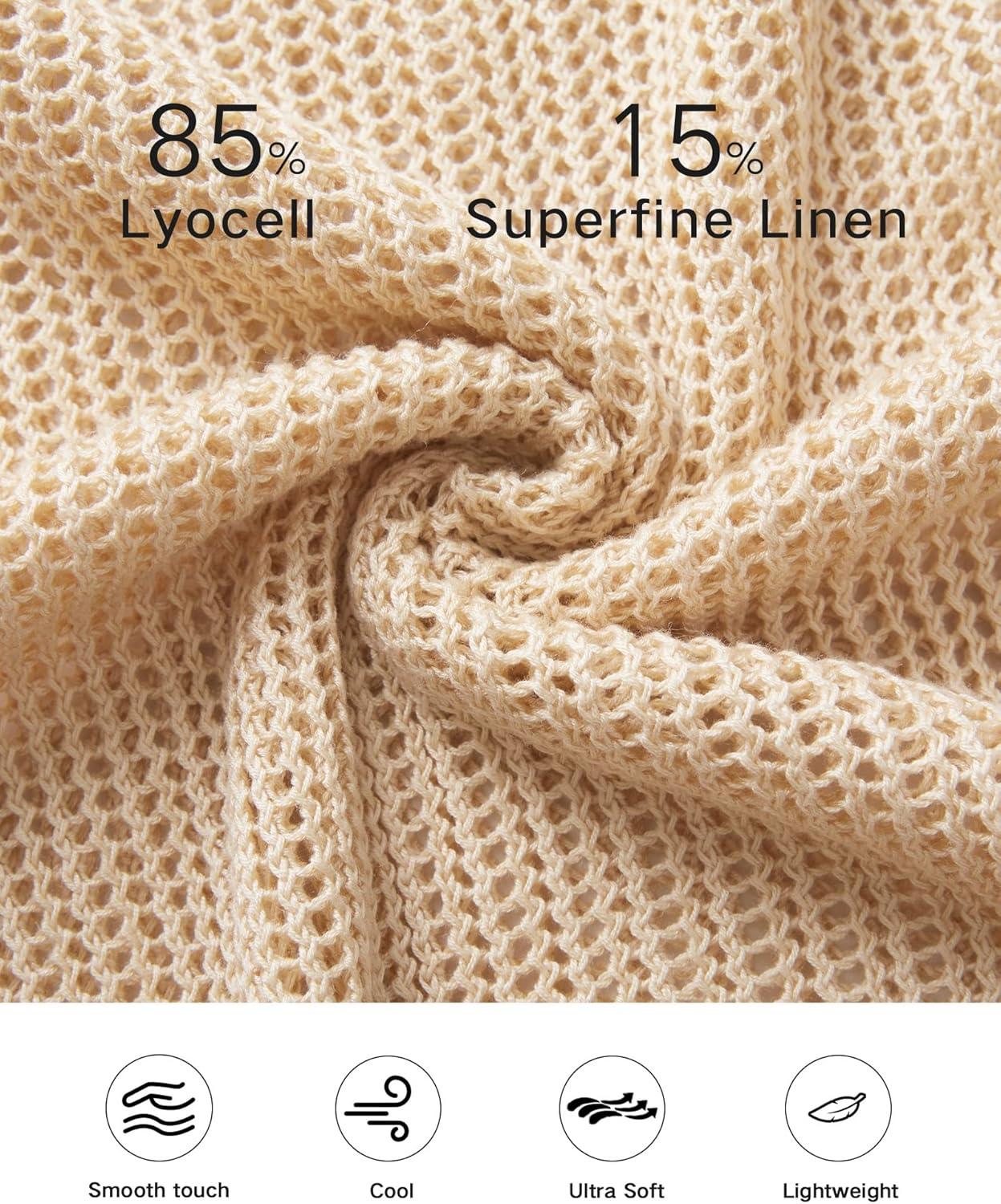 imageArachampampCloz Womens Linen Summer Fall Lightweight Crochet Tops Beach Cover Up 2025Apricot