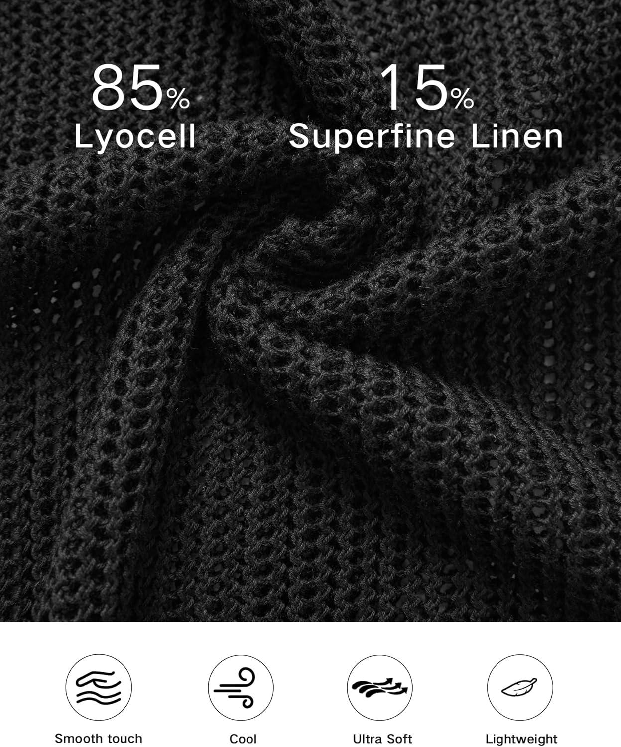 imageArachampampCloz Womens Linen Summer Fall Lightweight Crochet Tops Beach Cover Up 2025Black