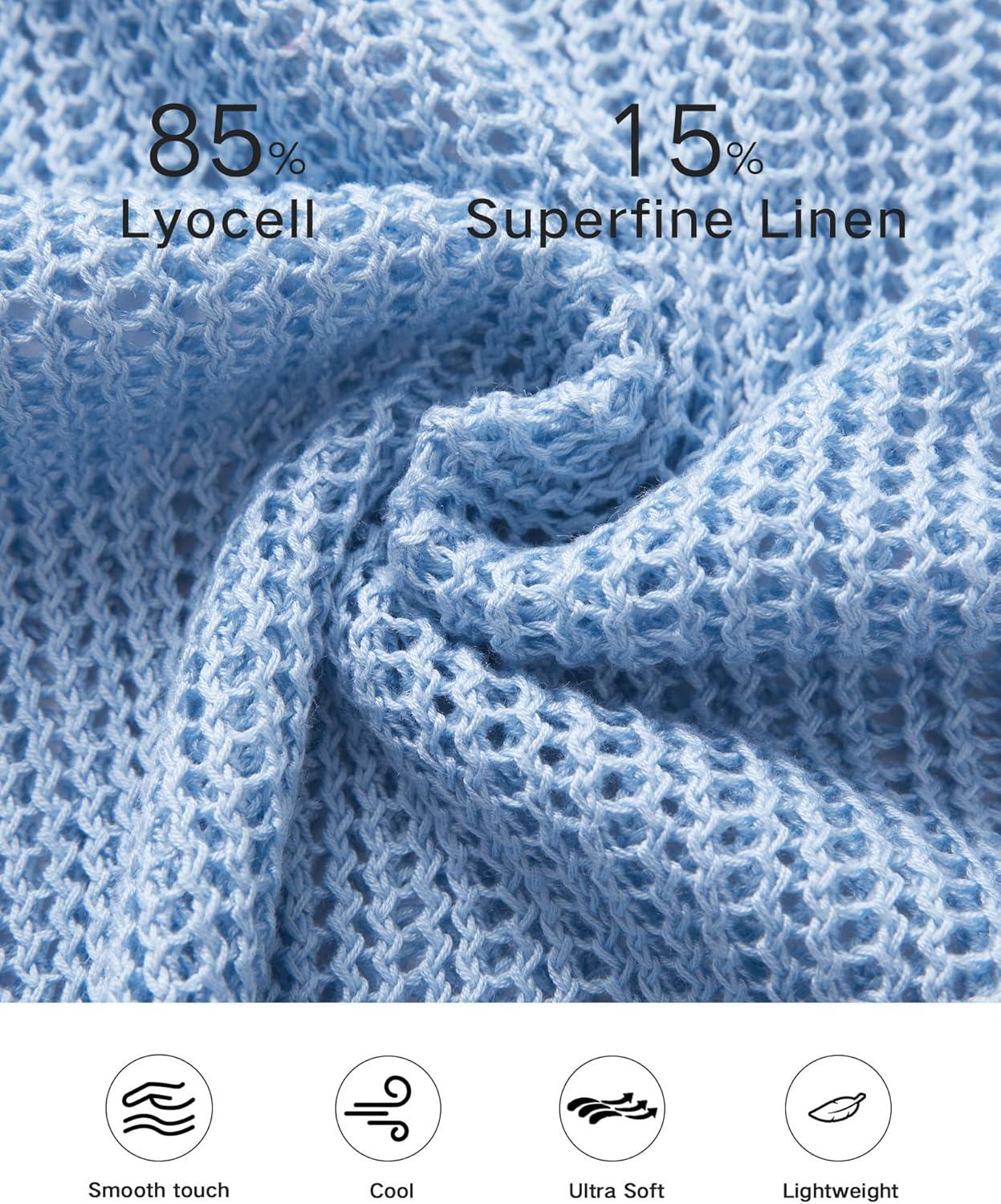 imageArachampampCloz Womens Linen Summer Fall Lightweight Crochet Tops Beach Cover Up 2025Light Blue