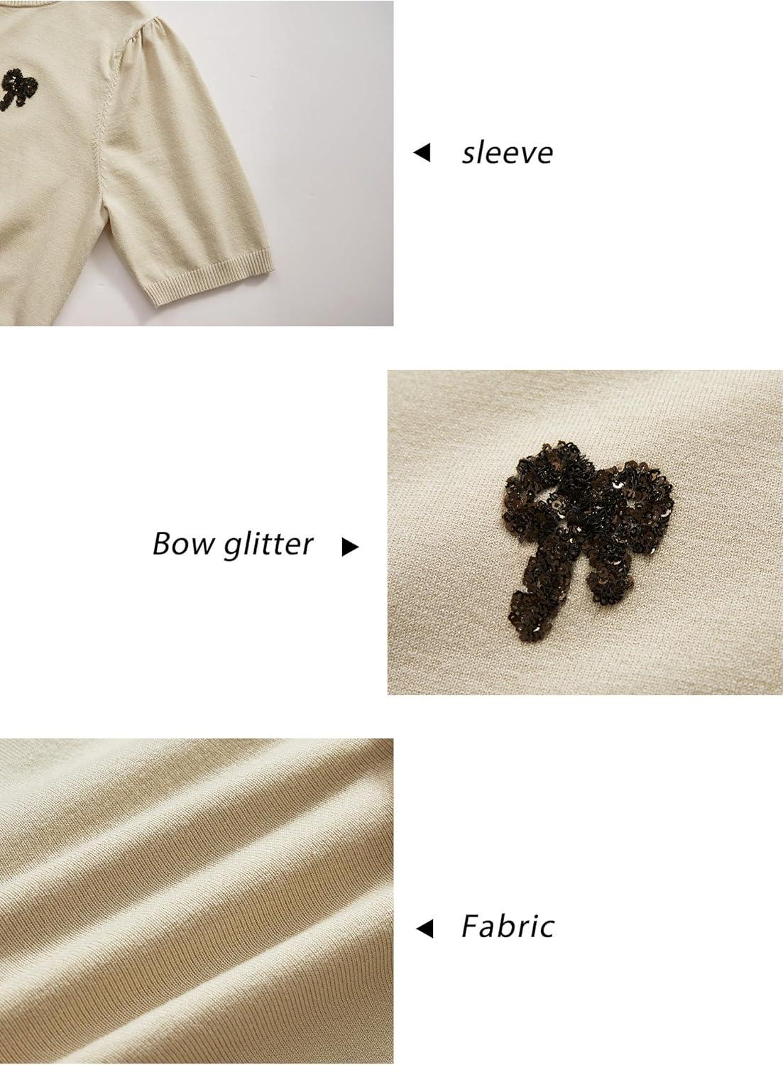 imageArachampampCloz Womens Puff Short Sleeve Shirts 2025 Summer Crew Neck Sequin Cute Crop Tops Trendy Casual PulloverApricot