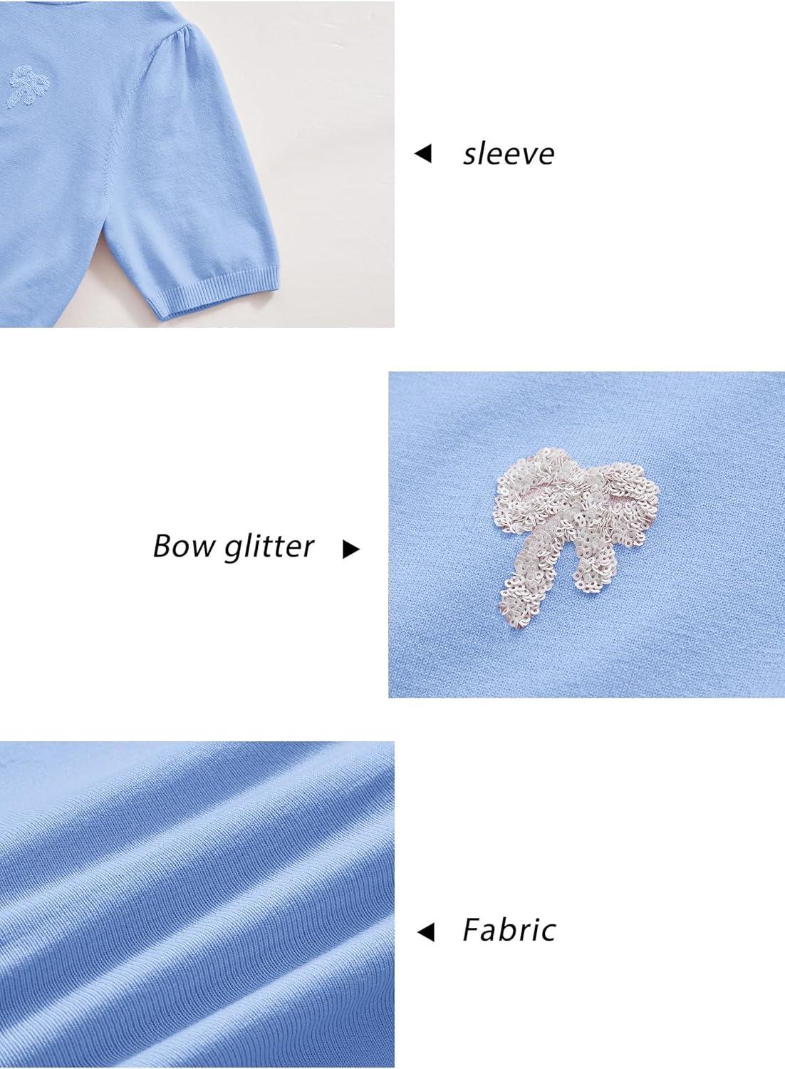 imageArachampampCloz Womens Puff Short Sleeve Shirts 2025 Summer Crew Neck Sequin Cute Crop Tops Trendy Casual PulloverSky Blue