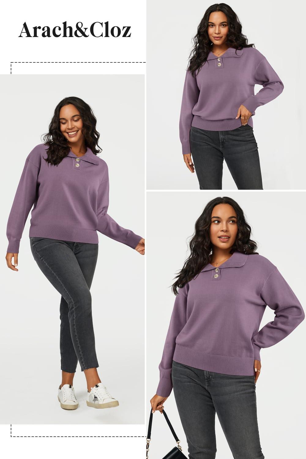 imageArachampampCloz Womens Swaters 2024 Fall Fashion Outfits Long Sleeve Crewneck Knit Tops Ruffle Casual TShirts Cute Tees BlousesGray Purple3174