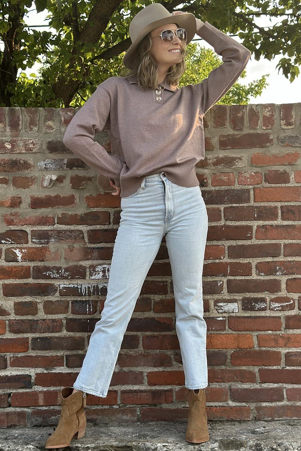 imageArachampampCloz Womens Swaters 2024 Fall Fashion Outfits Long Sleeve Crewneck Knit Tops Ruffle Casual TShirts Cute Tees BlousesKhaki3174