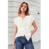 imageArachampampCloz Women Cap Sleeve Sweater Vest 2025 Summer Crochet Button Down Knit Cardigan Loose Business Casual Tops TrendyWhite