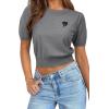 imageArachampampCloz Womens Puff Short Sleeve Shirts 2025 Summer Crew Neck Sequin Cute Crop Tops Trendy Casual PulloverDark Grey