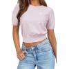 imageArachampampCloz Womens Puff Short Sleeve Shirts 2025 Summer Crew Neck Sequin Cute Crop Tops Trendy Casual PulloverLight Pink