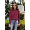 imageArachampampCloz Womens Swaters 2024 Fall Fashion Outfits Long Sleeve Crewneck Knit Tops Ruffle Casual TShirts Cute Tees BlousesBurgundy