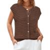 imageArachampampCloz Women Cap Sleeve Sweater Vest 2025 Summer Crochet Button Down Knit Cardigan Loose Business Casual Tops TrendyCoffee